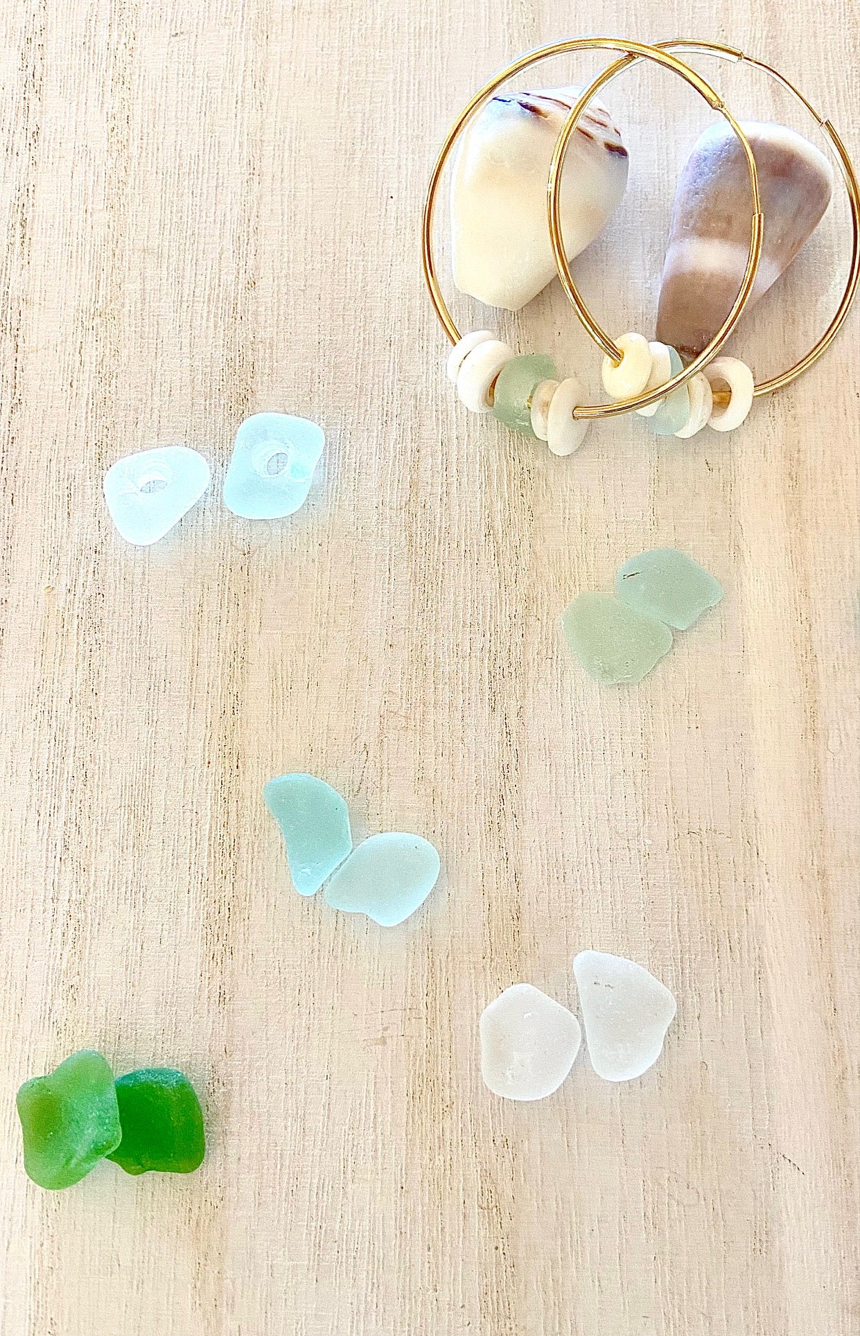 Puka and Seaglass Gold Hoop Earrings