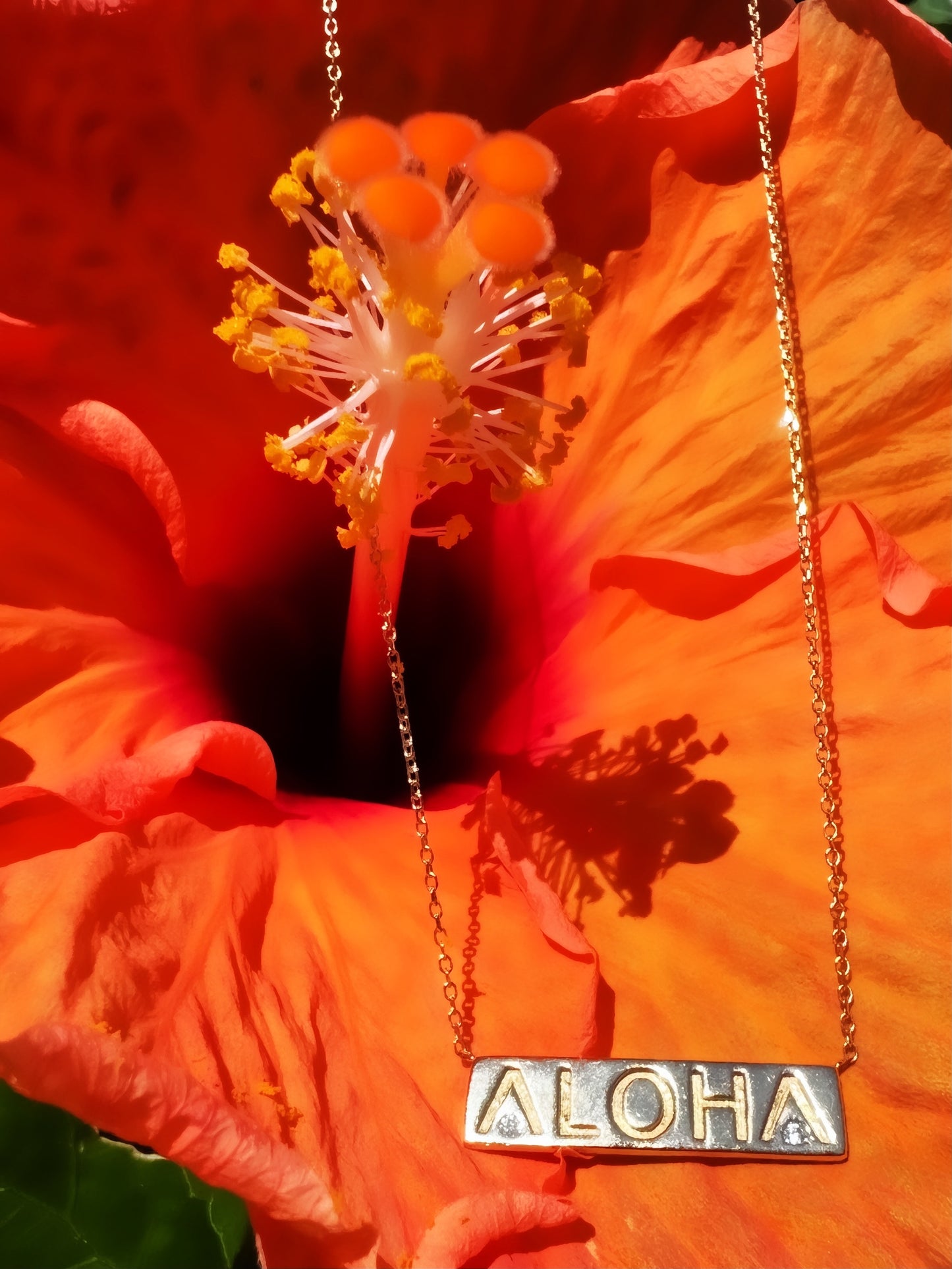 14k Solid Gold ALOHA NECKLACE