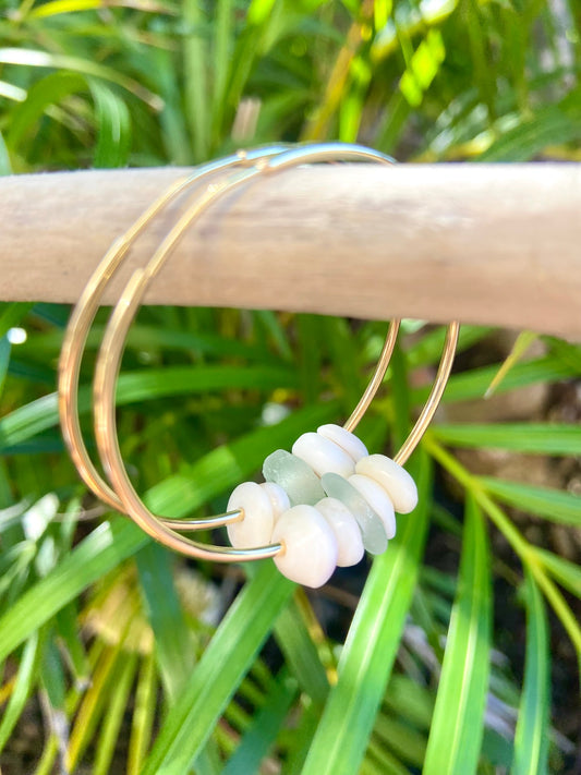 Puka and Seaglass Gold Hoop Earrings