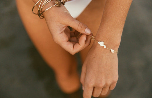 Pele 14k Solid Gold Hawaiian Island Bracelet with Precious Gemstones