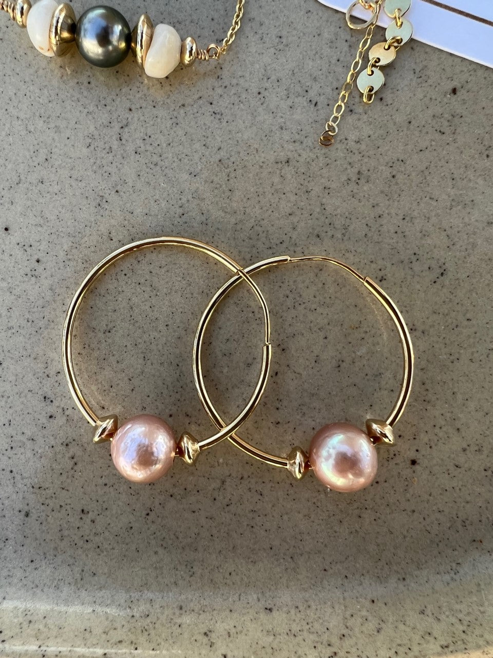 Pink Freshwater Pearl Hoop Earrings